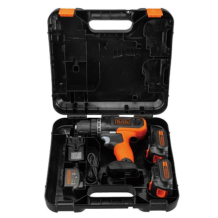 Drill/Driver Black+Decker (BCD7122CK-RU) 10.8V Li-Ion 2x1.5 Ah + Kitbox, 2 Speed 0-1400 rpm, LED, 26