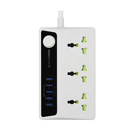 BAVIN Power Socket 3 Outlets + 4 USB 3.4A, Intelligent Timer Control, EU Plug, White