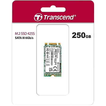 .M.2 SATA SSD  250GB Transcend "TS250GMTS425S" [42mm, R/W:500/330MB/s, 40K/75K IOPS, 90 TBW, 3D TLC]