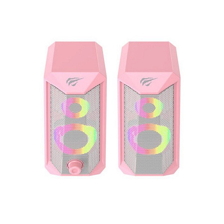 Gaming Speakers Havit SK202, 2x2.5" drivers, 2x3W RMS, 4Ohm, 3.5mm+USB, RGB, Pink 