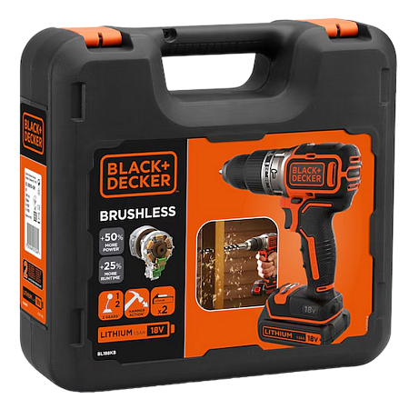 Hammer Drill/Driver BRUSHLESS Black+Decker (BL188KB-QW) 18V Li-Ion 2x1.5 Ah + Kitbox, LED ,2 Speed 0 Hammer Drill/Driver BRUSHLESS Black+Decker (BL188KB-QW) 18V Li-Ion 2x1.5 Ah + Kitbox, LED ,2 Speed 0