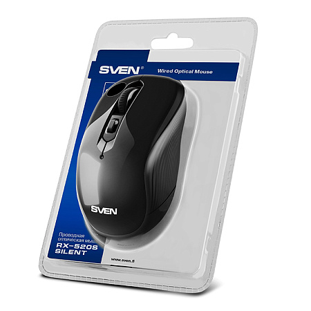 Mouse SVEN RX-520S, 800-3200 dpi, 6 buttons, Ambidextrous, Silent, 83g., 1.5m, USB, Black Mouse SVEN RX-520S, 800-3200 dpi, 6 buttons, Ambidextrous, Silent, 83g., 1.5m, USB, Black