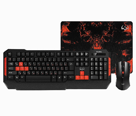 Клавиатура, мышь и коврик для мыши SVEN GS-9000, Проводное, Черный/Красный