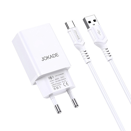 Jokade Wall Charger with Cable USB-A to Type-C Dual Port JB024 3A, White