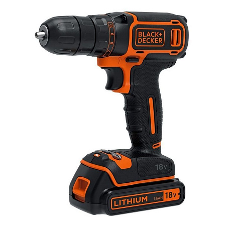 Drill/Driver Black+Decker (BDCDC18KB-QW) 18V Li-Ion 2x1.5 Ah + Kitbox, LED, 0-650 rpm, 30 Nm