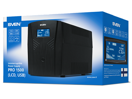 UPS SVEN Pro 1500, 1500VA/900W, Line Interactive, AVR, LCD, USB, RJ-45, 3xShuko Sockets