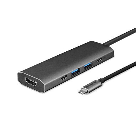 Docking Station Chieftec DSC-502, 5-in-1, 2xUSB-C, 2xUSB3.2, HDMI, PD 80W, Aluminum, Titanium grey