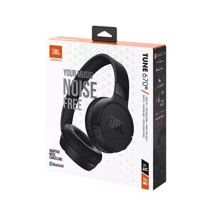 Headphones  Bluetooth  JBL T670NC, Black, On-ear, Adaptive Noise Cancelling with Smart Ambient