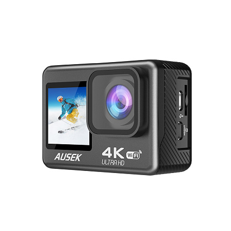 AUSEK WiFi action camera with dual color screen, 16MP, 4k/30fps, 900mAh, Black AUSEK WiFi action camera with dual color screen, 16MP, 4k/30fps, 900mAh, Black