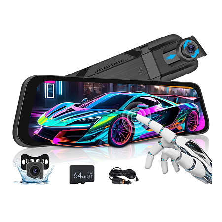 DVR Full-Screen Streaming With 2.5D Front And Rear Dual Lenses, Large Wide-Angle Touch Screen Operation, 10-inch Screen, Black