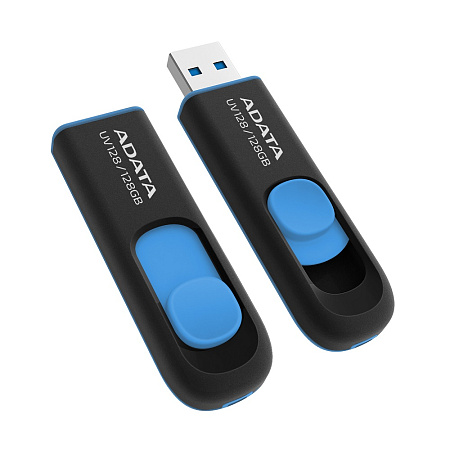128GB  USB3.1 Flash Drive ADATA "UV128", Black-Blue, Plastic, Slider (R/W:90/40MB/s)