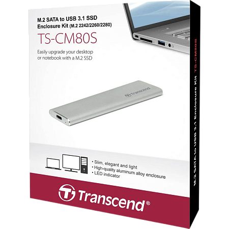 .M.2 SATA  SSD Enclosure Kit "TS-CM80S" USB3.1, Lightweight Durable Aluminum