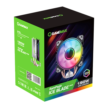AC Gamemax "Ice-Blade ARGB" ( <32,6db, 800-1600RPM, 68CFM, 120mm, PWM, ARGB, 4x6mm, 190W, 428g.)