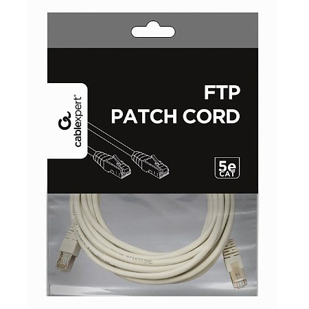  5m, FTP Patch Cord  Gray, PP22-5M, Cat.5E, Cablexpert, molded strain relief 50u" plugs