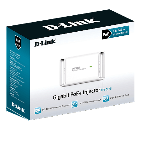 PoE Injector D-Link "DPE-301GI",  802.3af/at 1x1000Base-T LAN, 1x1000Base-T PoE Out, Output: 54V DC