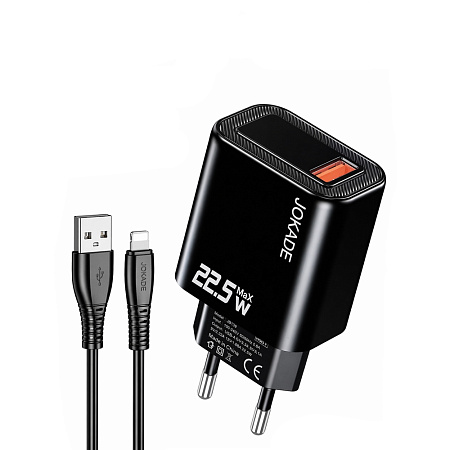 Jokade Wall Charger 1*USB-A with Cable USB-A to Lightning 22,5W Max JB139, Black