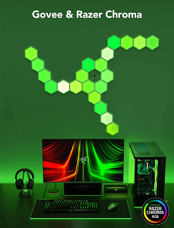Шестиугольные световые панели GOVEE Glide Hexa Light Panels / 10 Pack / Wi-Fi + BT / Multicolor