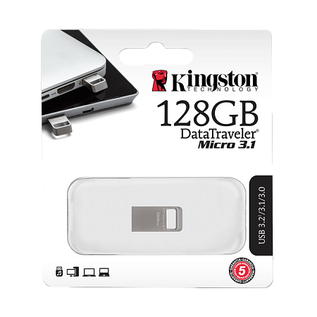 USB Flash накопитель Kingston DataTraveler Micro 3.1, 128Гб, Серебристый