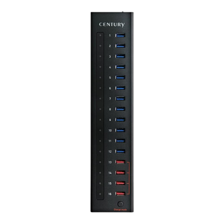 USB  3.0 Hub 16-port Century "CHM-U3P16" Black, (+Power Adapter 12V, 6.5A)