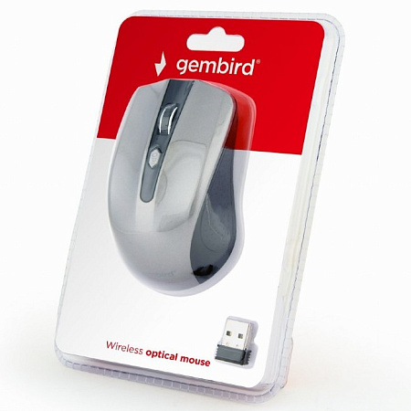 Wireless Mouse Gembird MUSW-4B-04-BG Optical 800-1600 dpi 4 buttons, Ambidextrous, 2xAAA, Black/Grey