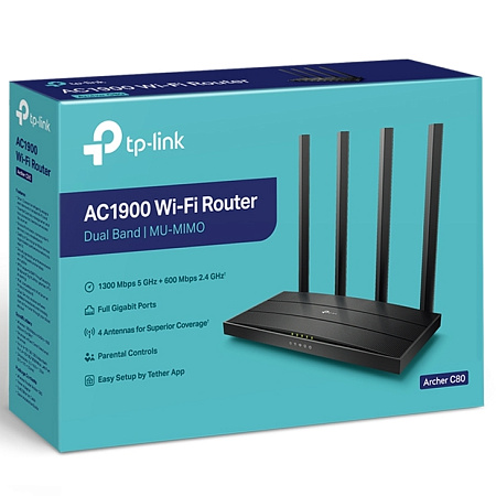 Wi-Fi AC Dual Band TP-LINK Router, "Archer C80", 1900Mbps, 3×3 MIMO, MU-MIMO, Gbit Ports Wi-Fi AC Dual Band TP-LINK Router, "Archer C80", 1900Mbps, 3×3 MIMO, MU-MIMO, Gbit Ports