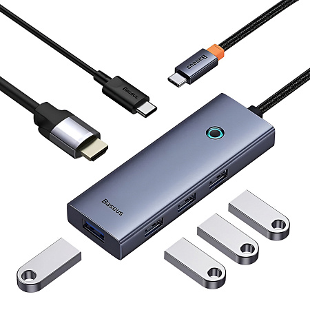 Baseus HUB 6in1 Type-C to HDMI4K@60Hz*1+USB-A 3.0*4+PD*1, UltraJoy Series, Space Gray
