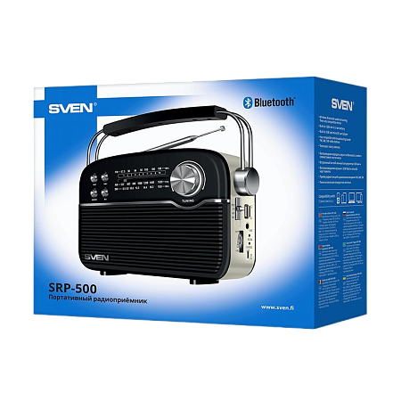 Speakers SVEN Tuner "SRP-500" Black 3W, Bluetooth, FM/AM/SW, USB, microSD, AUX, battery