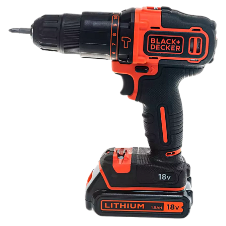 Hammer Drill/Driver Black+Decker (BDCHD18KB-QW) 18V Li-Ion 2x1.5 Ah + Kitbox, LED,2 Speed 0-1400 rpm