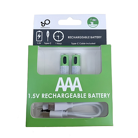 Rechargeable Li-ion USB-C batteries AAA 400mAh, 2pcs with 2in1 Type-C cable
