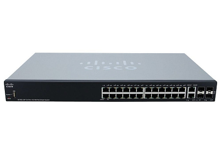 24-port 10/100Mbps PoE Smart Switch  Cisco SF250-24P, 2xSFP, 2xSFP Combo
