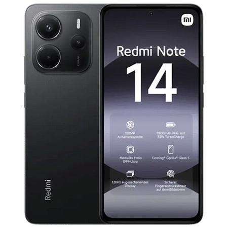 Смартфон Xiaomi Redmi Note 14 4G, 6Гб/128Гб, Чёрный, iphone, xiaomi, samsung, oppo, чехол, стекло