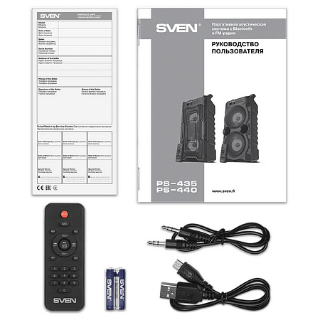 Speakers SVEN "PS-440" 20w, Black, TWS, Bluetooth, FM, USB, microSD, LED-display, RC, 2x2000mA* Speakers SVEN "PS-440" 20w, Black, TWS, Bluetooth, FM, USB, microSD, LED-display, RC, 2x2000mA*
