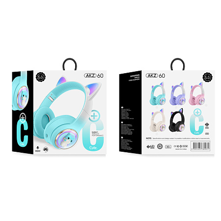 Musen Wireless Kids Headphones on ear AKZ-60 (Cat), Purple Musen Wireless Kids Headphones on ear AKZ-60 (Cat), Purple