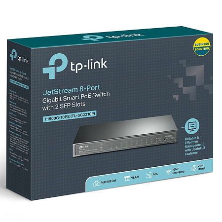 .8-port Gigabit  Smart PoE Switch, TP-LINK "T1500G-10PS(TL-SG2210P)", 2x1Gbps SFP, 53W Budget