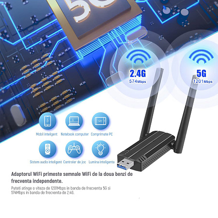High-Speed USB 3.0 Wi-Fi 6 Adapter, 1800Mbps High-Speed USB 3.0 Wi-Fi 6 Adapter, 1800Mbps