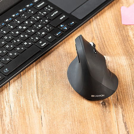 Wireless Mouse Canyon MW-16, Vertical, Optical, 800-1600dpi, 6 buttons, Ergonomic, 1xAA, Black