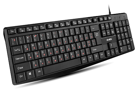 Keyboard SVEN KB-S305, Fn keys, Low profile, Splash proof, 1.5m, USB, EN/RU, Black