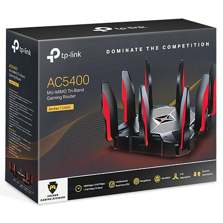 Wi-Fi AC Tri-Band Gaming TP-LINK Router, "Archer C5400X", 5400Mbps, MU-MIMO, Gbit Ports, 2xUSB3.0