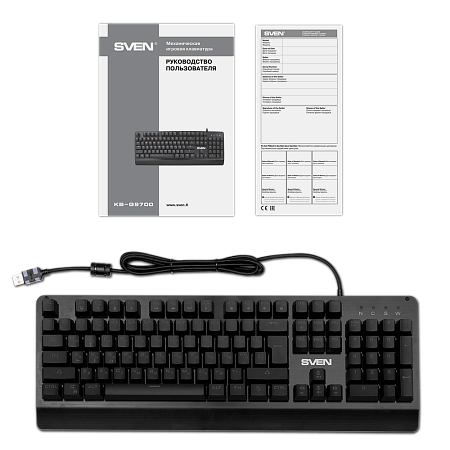 Gaming Keyboard SVEN KB-G9700, Mechanical, Red SW, Metal plate, Anti-Ghosting, RGB, 1.8m, USB, EN/RU Gaming Keyboard SVEN KB-G9700, Mechanical, Red SW, Metal plate, Anti-Ghosting, RGB, 1.8m, USB, EN/RU