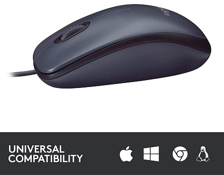 Mouse Logitech B100 OEM, 1000 dpi, 3 buttons, Ambidextrous, 90g, 1,8m, USB, Black Mouse Logitech B100 OEM, 1000 dpi, 3 buttons, Ambidextrous, 90g, 1,8m, USB, Black