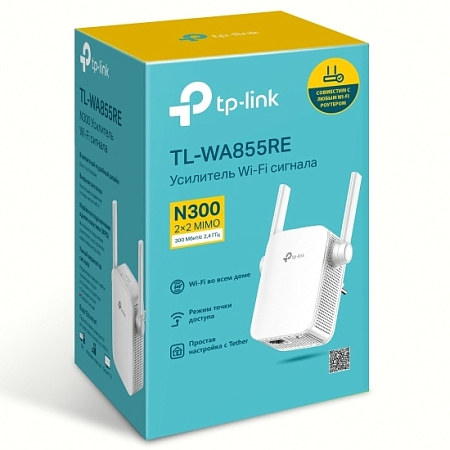 Усилитель Wi‑Fi сигнала TP-LINK TL-WA855RE, 300 Мбит/с, Белый
