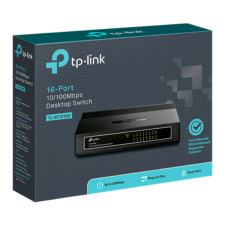 16-port 10/100Mbps Desktop Switch  TP-LINK " TL-SF1016D", Plastic Case