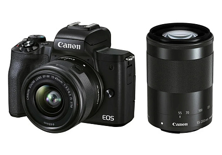 Беззеркальный фотоаппарат Canon EOS M50 Mark II + EF-M 15-45 IS + EF-M 55-200 IS, Чёрный