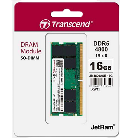 16GB DDR5-4800MHz SODIMM Transcend JetRam, PC5-38400U, 1Rx8, CL40, 1.1V 16GB DDR5-4800MHz SODIMM Transcend JetRam, PC5-38400U, 1Rx8, CL40, 1.1V