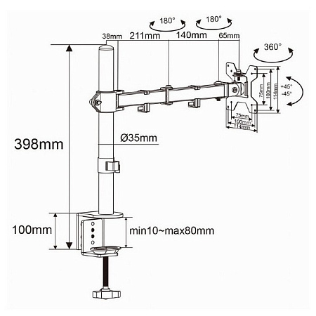 Table/desk stand for  monitor Gembird MA-DF1-01, 13"-27", max.8kg,  VESA: 75x75, 100x100