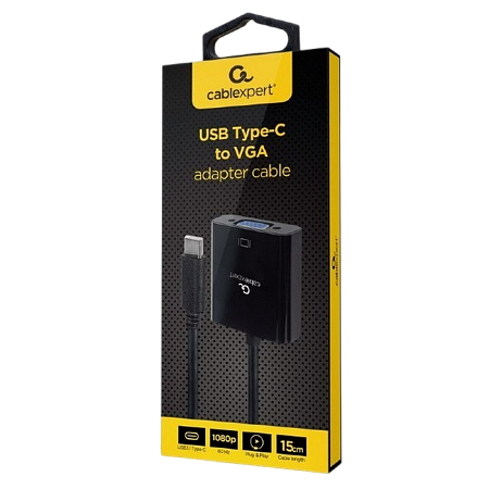 Adapter  Type-C to VGA socket 0.15m Cablexpert, 1080p FHD at 60 Hz, A-CM-VGAF-01