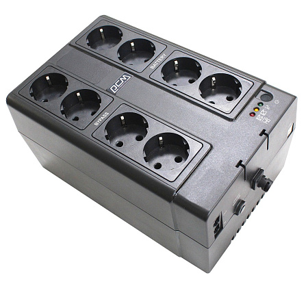 UPS PowerCom CUB-650E 650VA/390W LCD, AVR, USB-B, RJ45/RJ11, 8*Schuko 