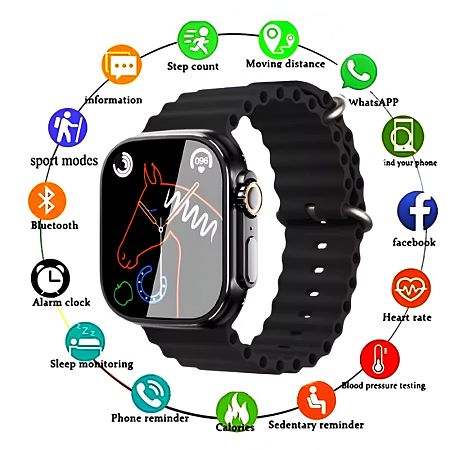 Charome Smart Watch HD Call T8s Ultra Max, With 2 Straps, Black