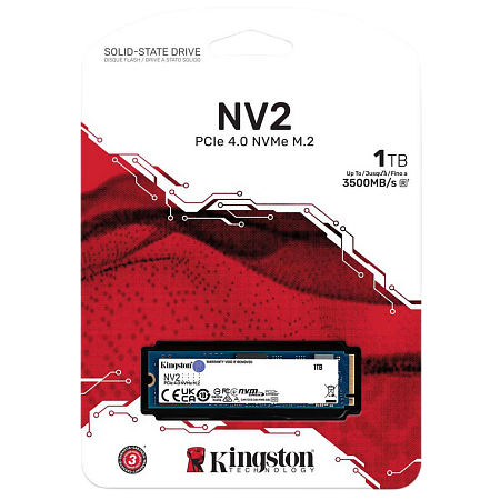 .M.2 NVMe SSD 1.0TB  Kingston  NV2 [PCIe 4.0 x4, R/W:3500/2100MB/s, 320TBW, 3D-NAND QLC]