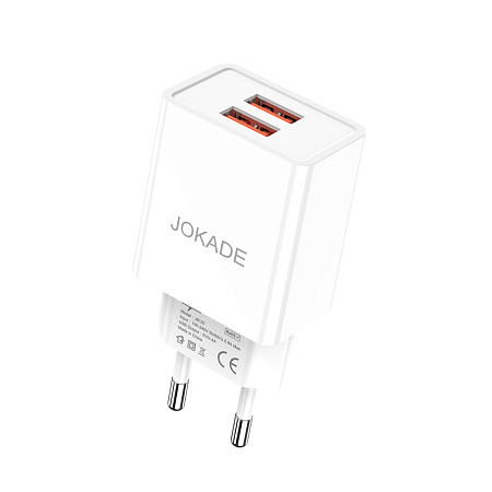Jokade Wall Charger 2*USB-A 5A,20W JB120, White
